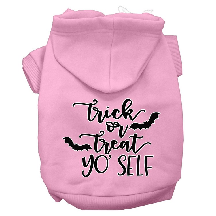 Trick or Treat Yo' Self Screen Print Dog Hoodie Light Pink XS